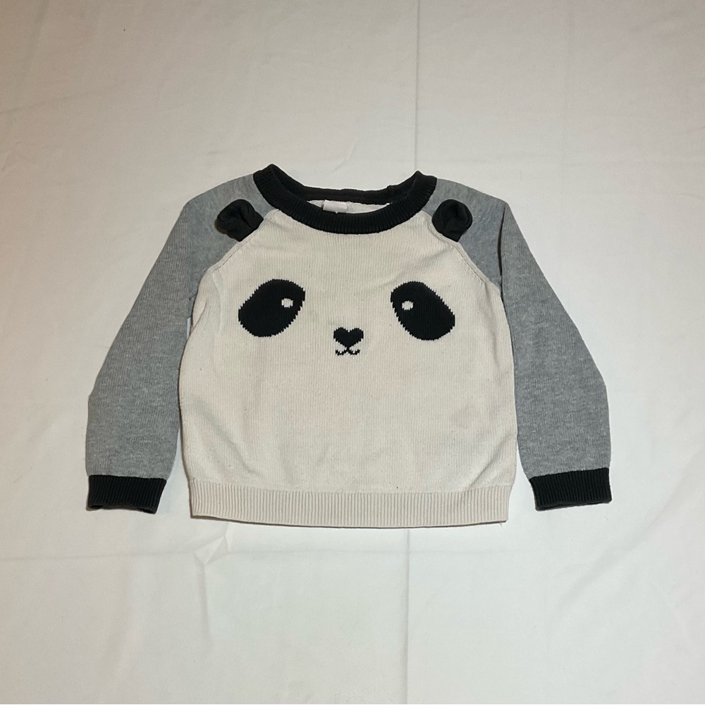 Gap Boys Size 3 Ivory Gray Black Bear Face 3D Ears Heart Nose Sweater
